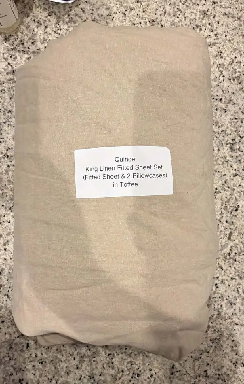 Quince King Linen Fitted Sheet Set in Toffee